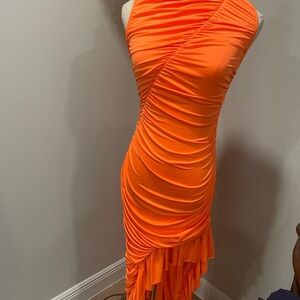 Vibrant Asymmetrical Orange Dress